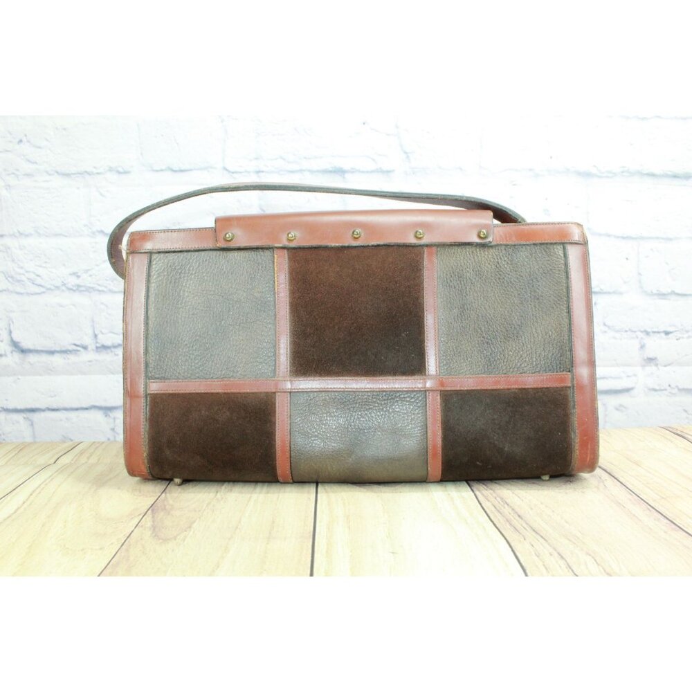 Vintage Patchwork Multi Brown Leather Suede Satch… - image 3